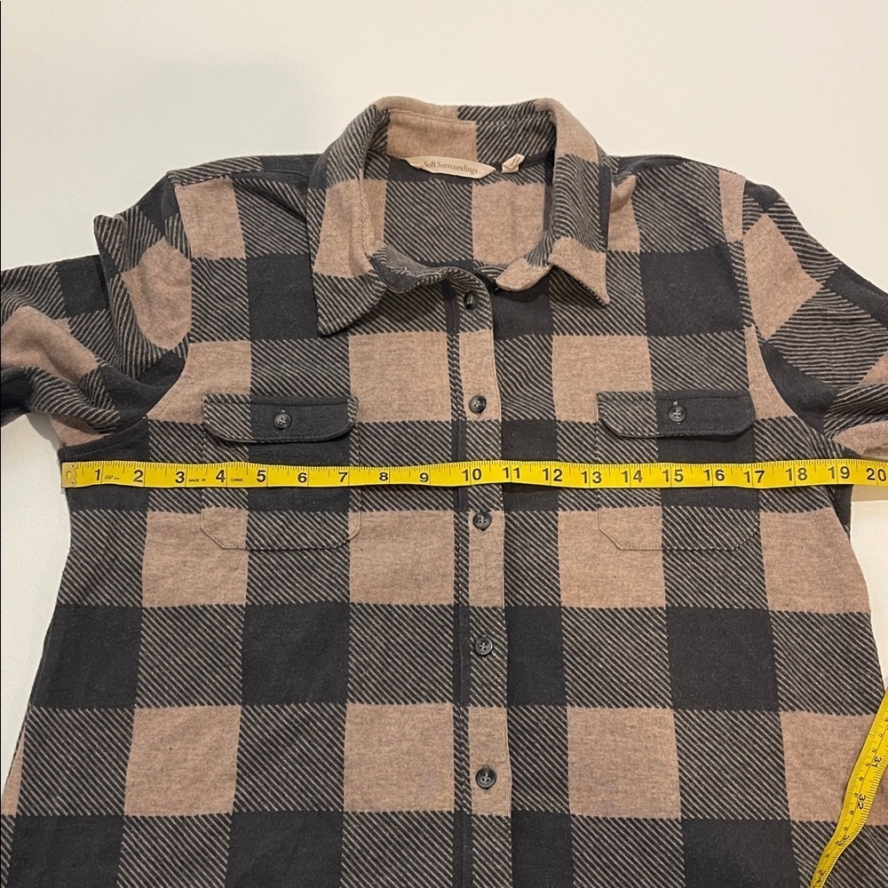 Soft surroundings Casual Black and Tan Plaid Button-Down Shirt